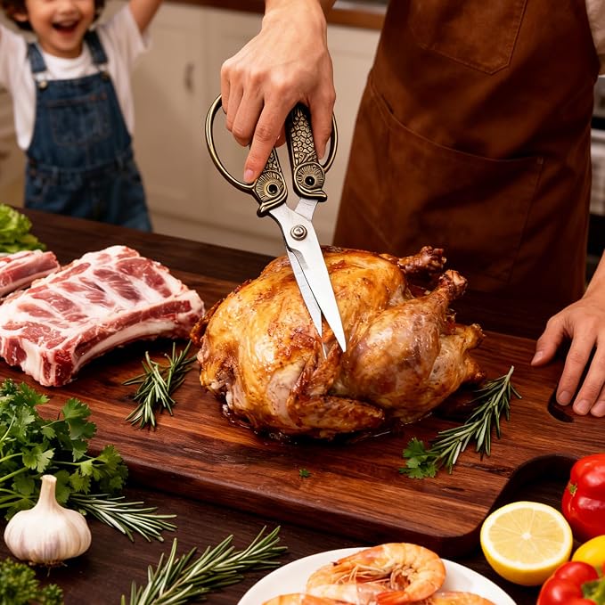 WARMHEART Owl Kitchen Scissors All Purpose, Stainless Steel Heavy Duty Sharp Shears for Meat, Chicken, Fish, Poultry, Herb, Bread (Bronze, Medium)