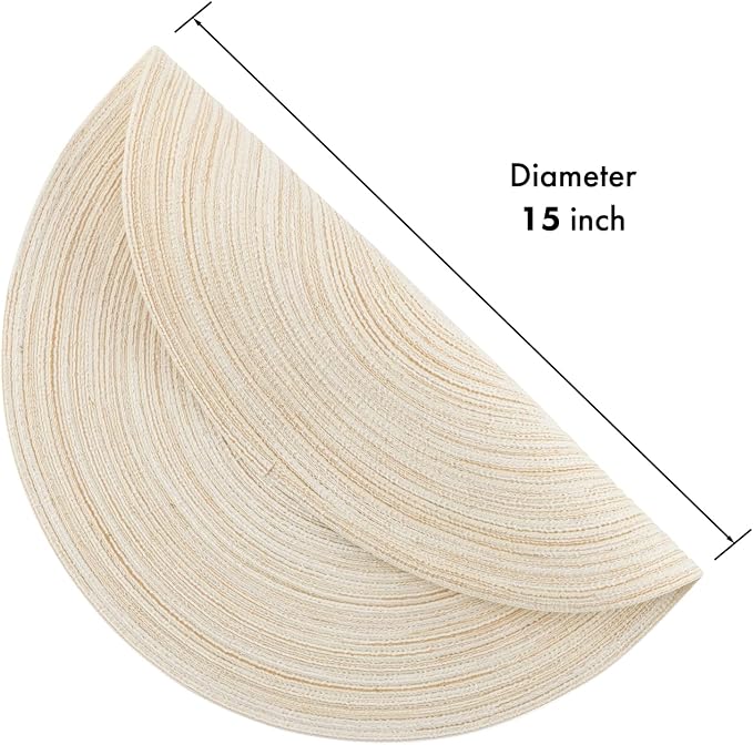Winknowl Round Braided Placemats Set of 4 Washable Woven Heat Resistant Table Mats for Kitchen Dining Tables 15 inch Round Place Mats (Ivory,4)