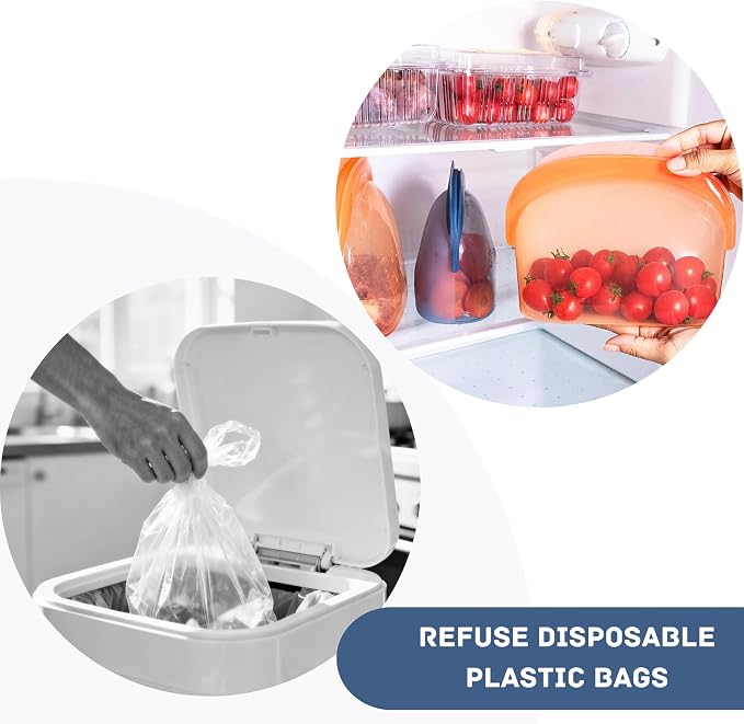 Platinum Silicone Reusable Food Storage Bags 34oz/17oz 2pcs,Blue/Orange Leakproof Seal Stand-Up Dishwasher & Microwave Safe, BPA Free, Silicone Snack Bags