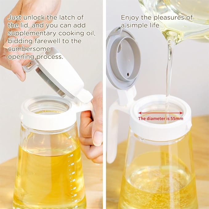 Auto Flip Olive Oil Dispenser Bottle - 12oz Clear Glass With Scale for Kitchen - Cruet