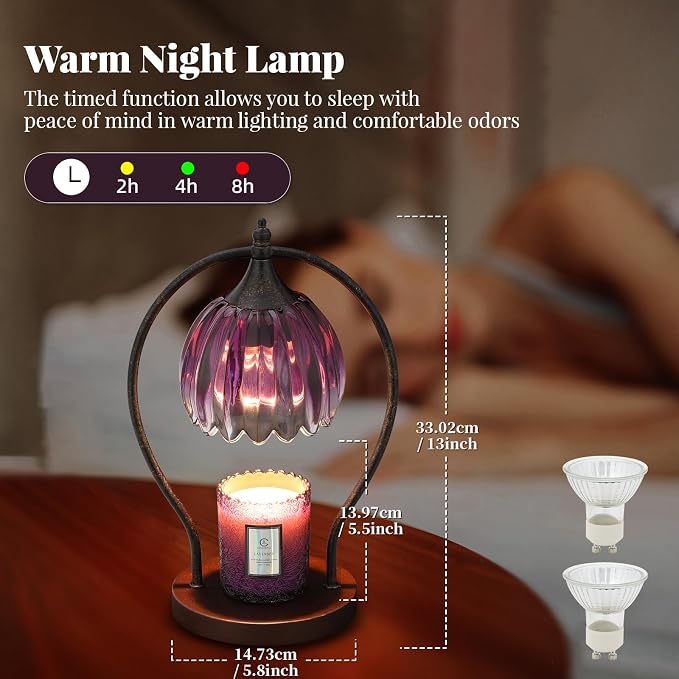 Candle Warmer Lamp, Dimmable Candle Warmer with Timer, Vintage Candles Wax Warmers for Jar Candles Birthday Gifts for Women, Mothers Day Gifts for Mom, Home Decor for Bedroom Living Room, Purple Black