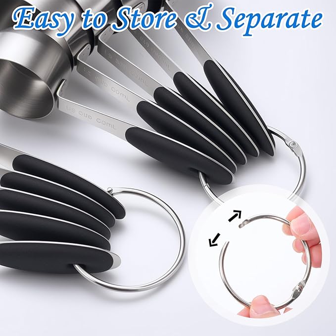 Stainless Steel Measuring Cups and Spoons Set of 10 Measuring Cups and Magnetic-Measuring Spoons Nesting Metal Measuring-Cups Set Soft Silicone Handles for Dry and Liquid Ingredients Cooking