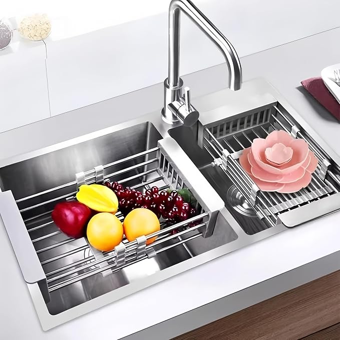 Adjustable Countertop Over Sink Dish Drying Rack, Gray, Small | Stainless Steel, Adjustable Countertop Drainer, For Plates, Bowls, Utensils, Kitchen Organizer