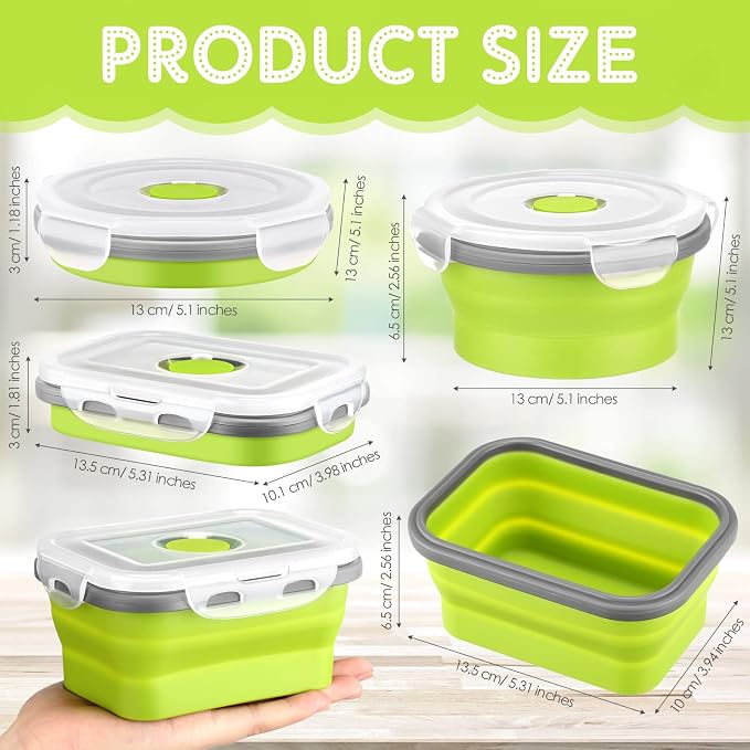 8 Pcs Small Silicone Collapsible Food Storage Containers with Airtight Lids Stacking Silicone Meal Prep Lunch Containers for Kitchen, Traveling, Leftover, Microwave Freezer Dishwasher Safe, 4 Colors