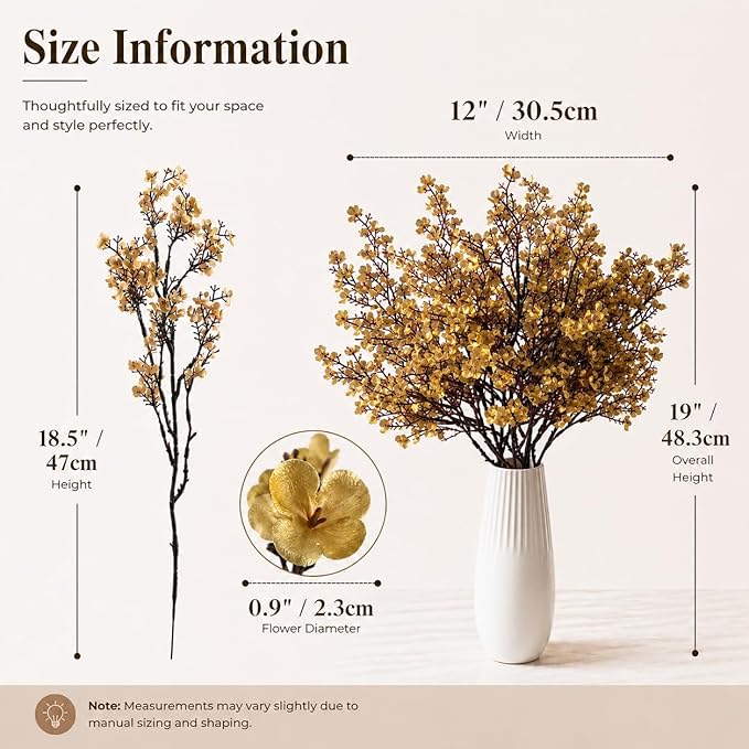 Mandy's Gold Artificial Baby’s Breath Flowers 6 Bundles Silk Gypsophila, 18.5 Inch European Style Modern Home Decor Centerpiece, Neutral Wedding Flower Arrangements