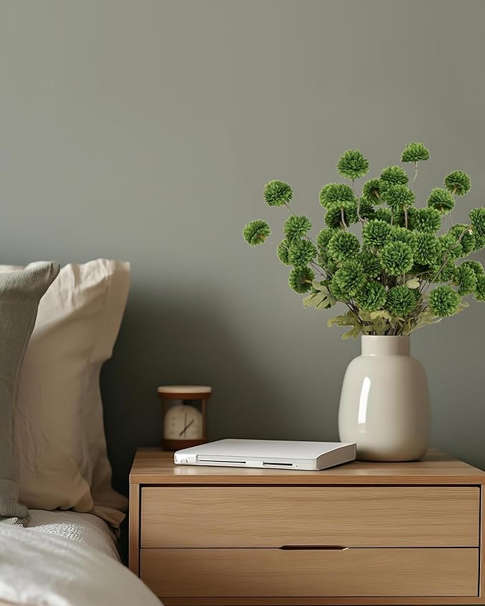 DuHouse 9pcs Artificial Flowers Faux Silk Pompon Mum,Silk Small Mini Chrysanthemum Ball with Stems for DIY Wedding Bouquets Centerpieces Vase Home Table Kitchen Decoration(Green)