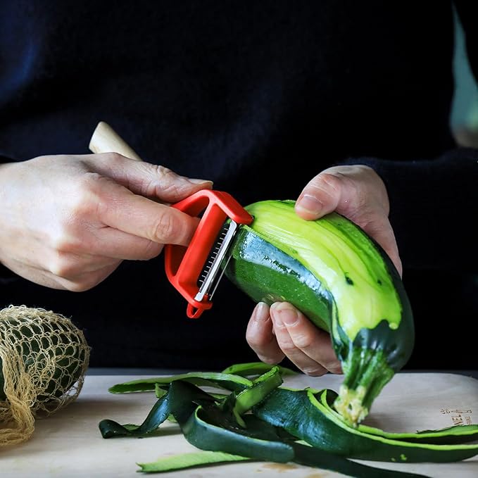 Opinel T-Duo 254621 Wooden Peeler in Red for Peeling Vegetables and Preparing Juliennes One Size