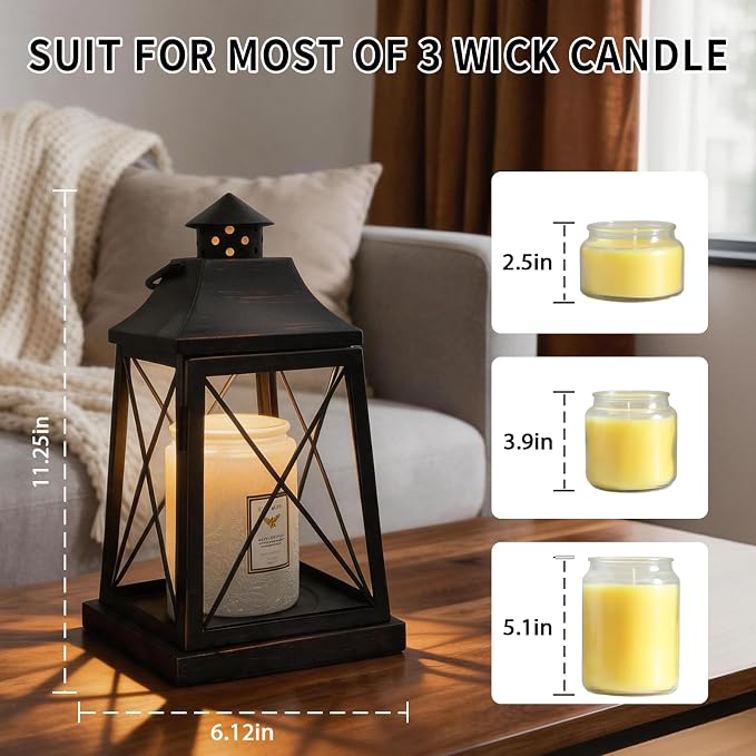 2026 New Candle Warmer Lamp with Timer,Compatible with 3 Wick Candles Jars,Vintage Candle Warmer Lantern Lamp,Dimmable Farmhouse Candle Lamp Warmer,Fully Enclosed and Hanging Up Designed