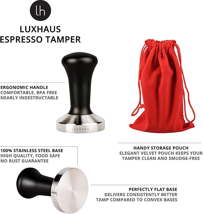 LuxHaus 53mm Espresso Tamper - Premium Barista Coffee Tamper with 100% Flat Stainless Steel Base