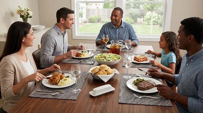 Dark Gray Placemats Set of 6, 12x18 Inch Irregular Mountain-Inspired Jacquard Table Mats, Double Sided Reversible Non Slip Place Mats, Grey Oriental Dining Table Decor for Kitchen