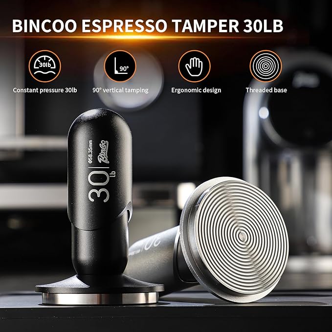 Bincoo Espresso Coffee Tamper 51mm,30lb Spring-Loaded Calibrated Tamper-Stainless Steel Base Espresso Coffee Tamper for Barista Home Coffee Espresso Accessories (Black, 51mm)