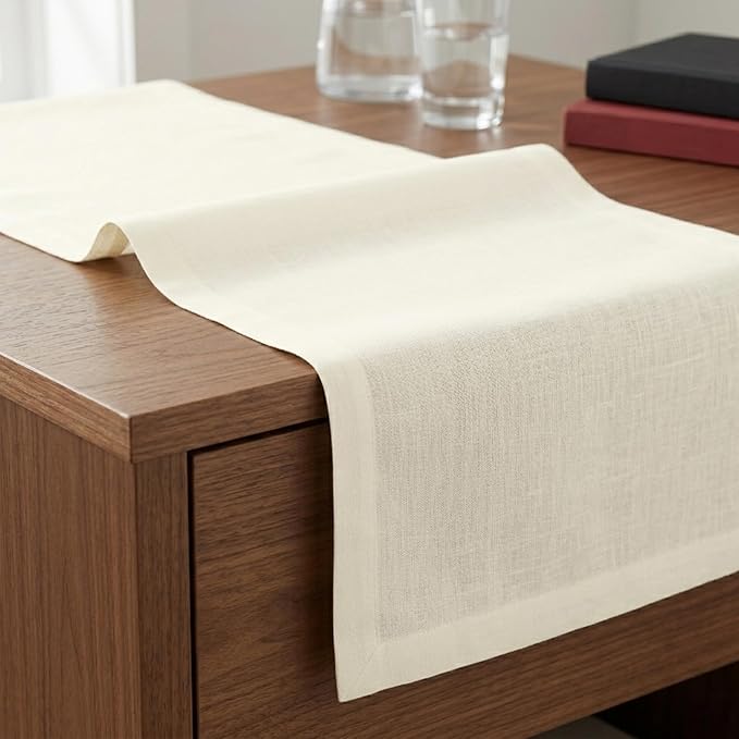 Solino Home Linen Ivory Table Runner 132 Inches Long - 100% Pure Linen Extra Long Table Runner 14 x 132 Inch for Fall, Autumn, Thanksgiving, Christmas, Holiday - Fete