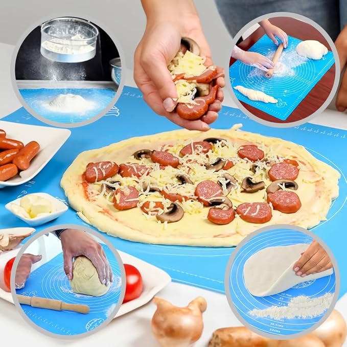 Silicone Baking Mat with Measurements, Pastry Rolling,Counter Mat,Dough Rolling Mat,Oven Liner, (25" x 18 ", blue)