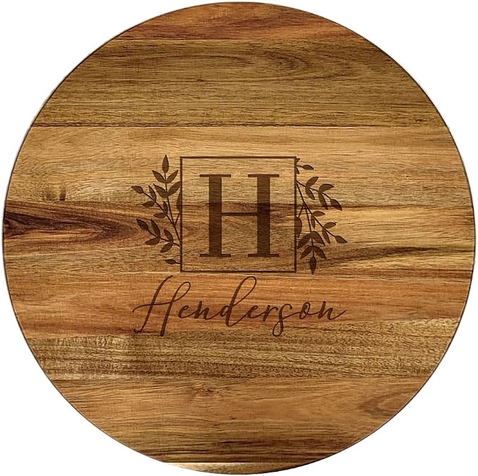 Engraved Name and Initial Personalized Lazy Susan, 16" Rotating Tray Brown