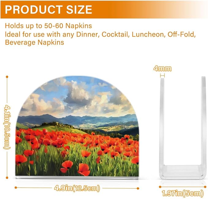 Oil Painting Poppy Flower Field Red and Green Napkin Holder for Table Acrylic Vertical Napkin Holders for Paper Napkins Decor Napkin Dispenser for Home Dining Cocktail Kitchen Accessories, 2 Pack