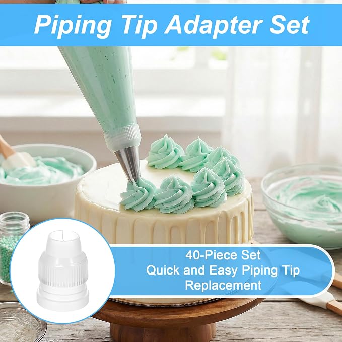 40 PCS Piping Bag Couplers for Icing Nozzles, Plastic Standard Coupler Small Couplers for Piping Bags Cake Decorating Coupler Transparent Tip White Pastry Bag for Icing Nozzle