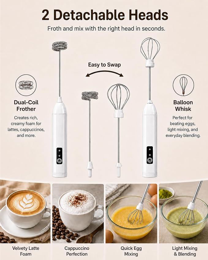 Electric Coffee Frother Handheld, USB Rechargeable Coffee Mixer Wand with Stand and 350ml Milk Frother Cup, Whisk Set for Latte Art, Cappuccino, Espresso