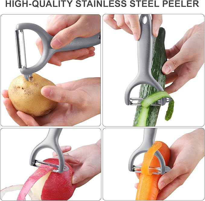 Safe Mandoline Slicer for Kitchen, 6 in 1 Vegetable Chopper, French Fry Cutter For Potatoes, Potato Slicer,Food Chopper,Adjustable Thickness 0.1-8 mm, With Peeler/Cleaning Brush (Deep Gray)