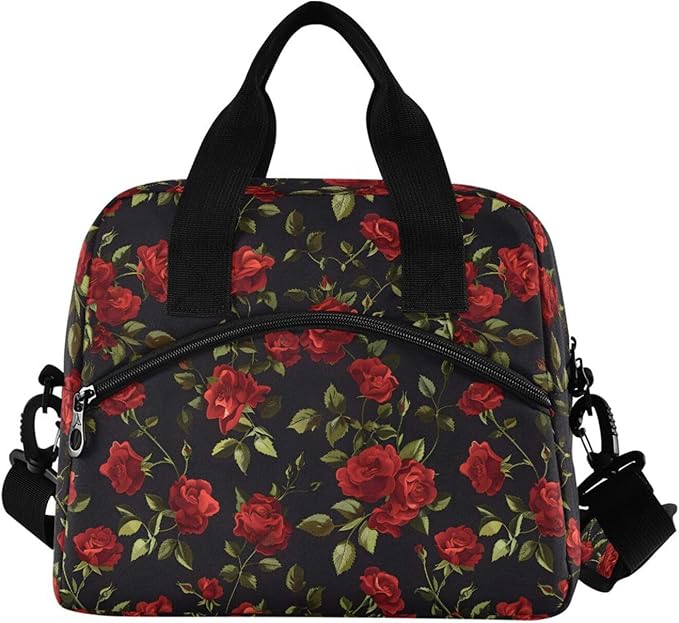 ALAZA Red Rose Flower Floral Insulated Lunch Box Reusable Cooler Bags with Shoulder Strap for Women Men Adults, 19-Can (12.5L)