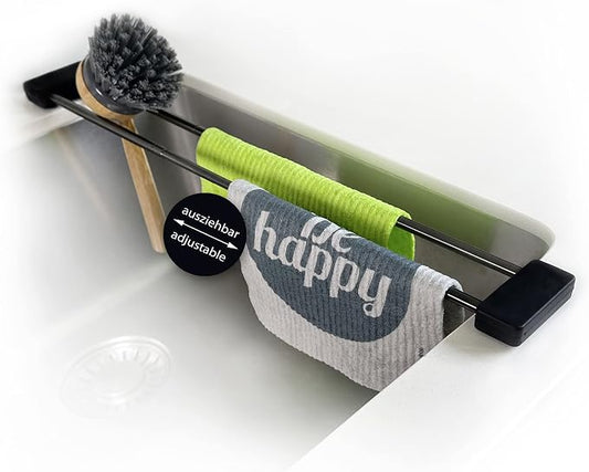 Sanni Shoo drip.line Pure drip Tray/Rack, Practical, Multifunctional Kitchen Rack for Storing dishcloths and Brushes, drip Drying Bottles, extendable, Heat-Resistant (Black Steel Edition, Pure)