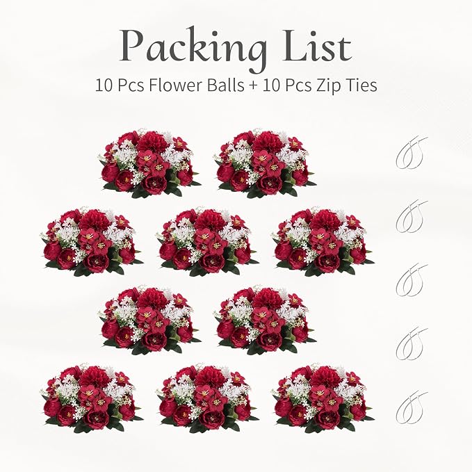 Flower Balls Centerpieces for Tables: 10 PCS Red Roses Flowers for Centerpieces Floral Arrangements Centerpiece for Wedding Party Celebration Home