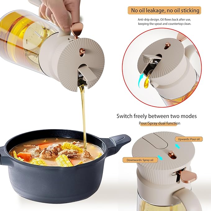 2026 New 19.6oz/580ml Olive Oil Sprayer for Cooking, Leak Glass Olive Oil Dispenser Bottle, 2 in 1 Oil Dispenser and Oil Sprayer, Switch Between Mist & Precision Pour for Air Fryer, BBQ, Salad,Baking