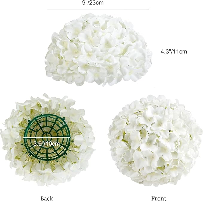 Auihiay 12pcs Flower Balls for Centerpieces, White Hydrangea Wedding Flower Balls for Centerpieces, Faux Hydrangeas Floral Arrangements Bouquet for Table, Home, Wedding Decoration