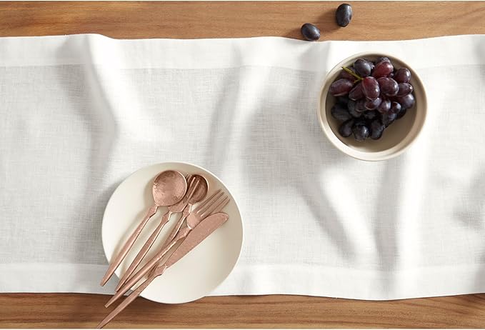 Solino Home 100% Pure Linen White Table Runner 36 Inches - 14 x 36 Inch for Coffee Tables and Dresser - Sonoma Collection, Spring, Summer & 4th of July