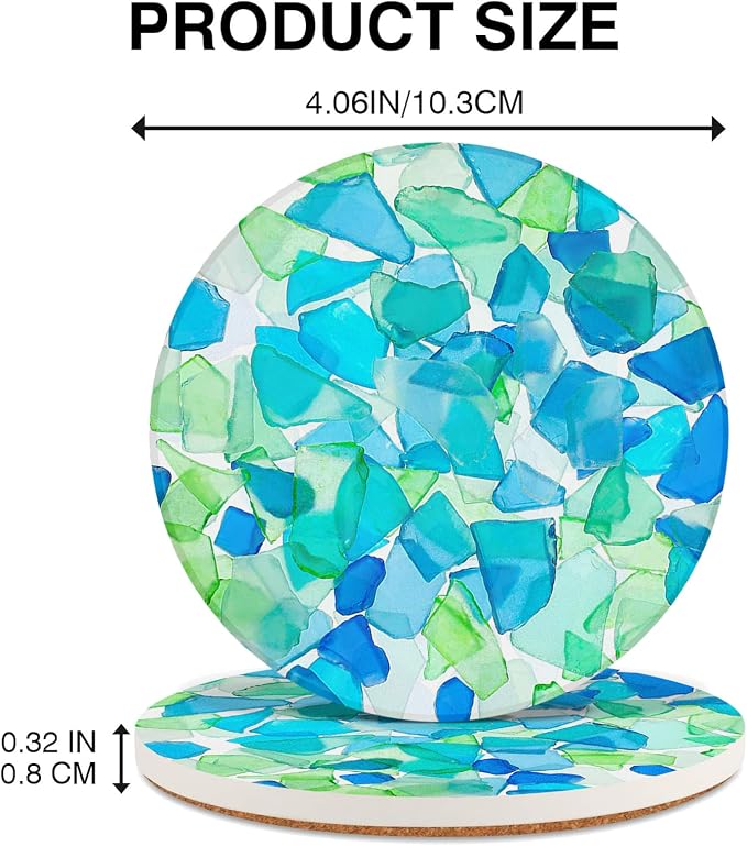 2 Pack Ceramic Coasters for Drinks – Absorbent Stone Coaster with Non-Slip Cork Back, Heat-Resistant & Durable for Coffee Table & Desk, Aesthetic Home & Office Decor (Stained Glass)