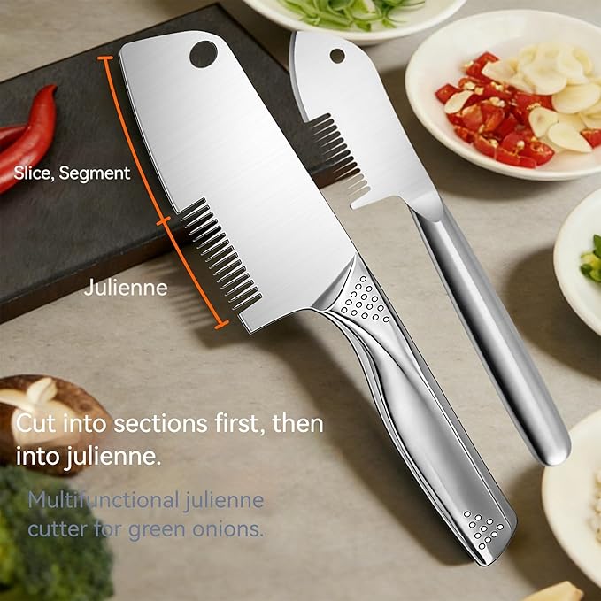 Stainless Steel Multi-Purpose Julienne Peeler, 2-in-1 Vegetable Julienne Slicer Blade, Quick & Easy Kitchen Multifunctional Shredder Cutter Tool for Fruit, Potatoes, Carrot, Green Onion (Large)