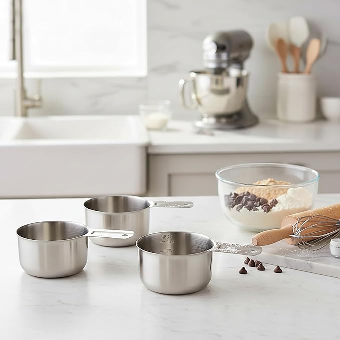 3PCS Measuring Cup, HIA 1 Cup Stainless Steel Metal Measuring Cups with Ergonomic Handle, Great for Wet and Dry Ingredients