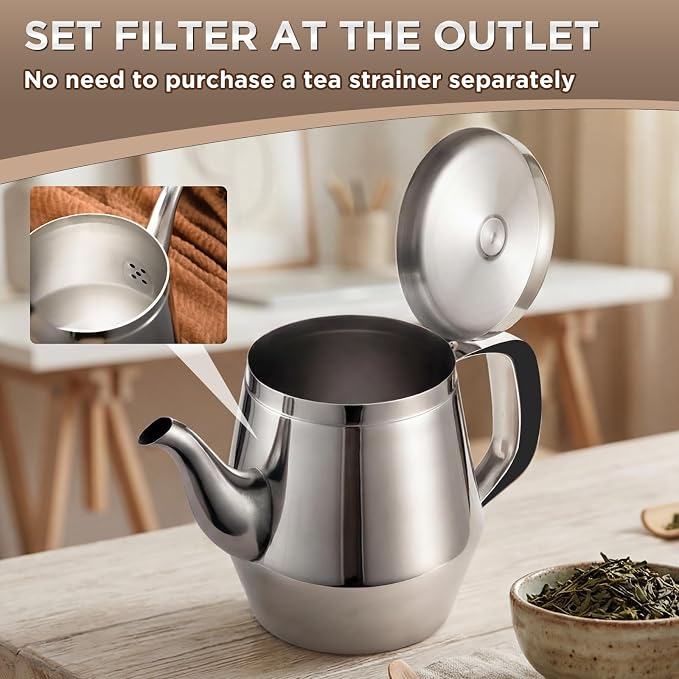 Yungyan 2 Pack Stainless Steel Teapot 32 oz Silver Small Metal Gooseneck Tea Pot Water Kettle for Stove Restaurant Home