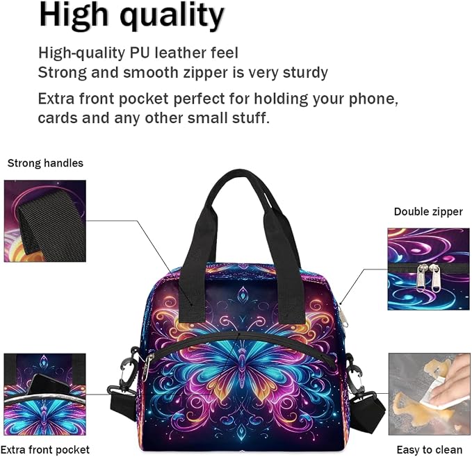 Pardick Galaxy Butterfly Insulated Lunch Bag for Women Girl Reusable Lunch Tote Box With Shoulder Strap Lightweight Thermal Cooler Meal Prep Bag for Work School Office Picnic