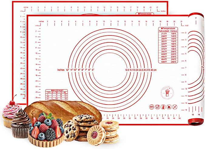 Silicone Baking Mat, Full Sheet Non-Stick Pastry & Dough Mat with Measurement Guides, Silicone Mat & Baking Essentials, 15" x 23"(Pack of 2)
