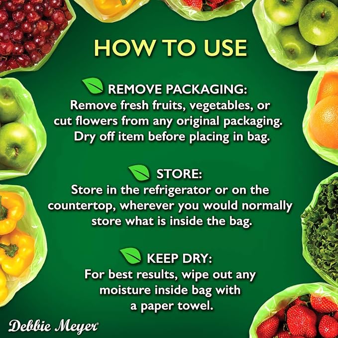 Debbie Meyer, GreenBags 20-Pack (8M, 8L, 4XL) | Reusable Storage Bags Keeps Fruit, Vegetables, Produce, Cut Flowers Fresh Longer, Kitchen & Fridge Preservation Solution, BPA Free, Made in the USA