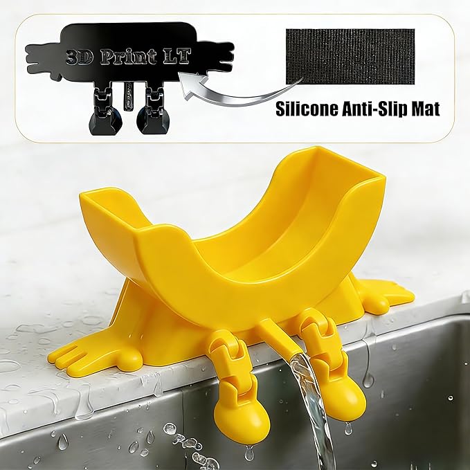 Cute Hanging Sponge Holder with Drainage,3D Printed Kitchen Funny Sponge Stand for Sink,with non-slip pads,Suitable for Scrub Daddy Holder,Keeps Your Sponge Dry Smiling (Yellow)