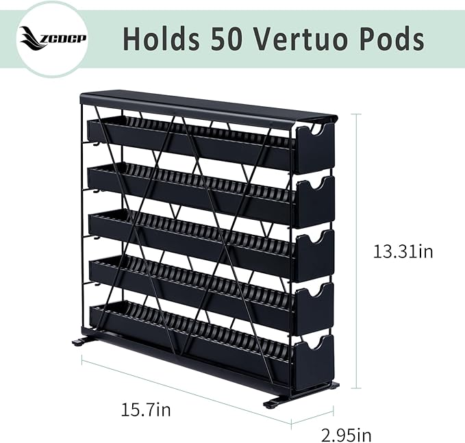 ZCDCP Black Metal 5 Tier Coffee Pod Holder, Nespresso Coffee Pod Holder Coffee Pod Wall Mountable Storage Drawer, for Vtline Capsule Coffee Machine (50 Pods Capacity)