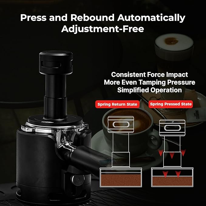IKAPE V5 53.3MM Impact Espresso Tamper, Coffee Tamper with 15lb / 25lb / 30lb Replacement Springs, Espresso Tamper with sound Feedback