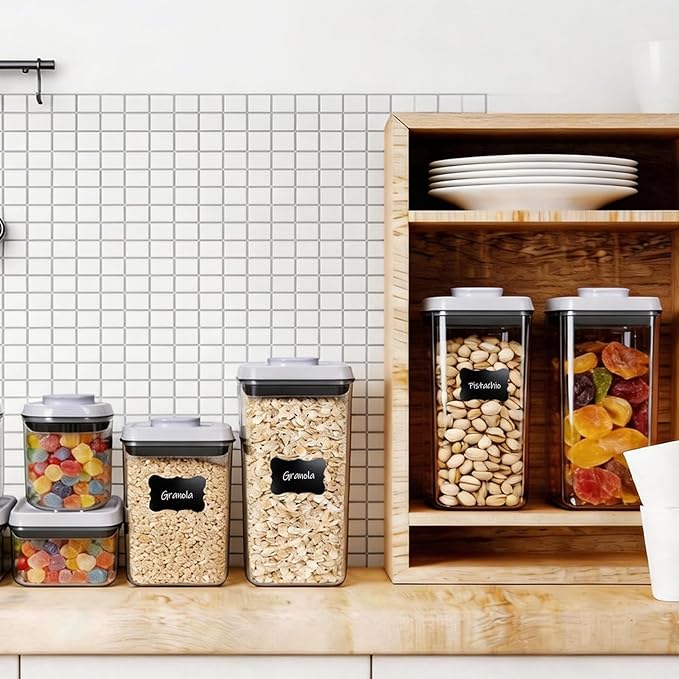 12 Pcs Pop Containers Set, Airtight Food Storage with Lids, Push Button BPA-Free Bulk Set for Large Family & RV, 0.65QT/0.7QT/1.8QT/2.4QT for Cereal, Flour, Sugar, Commercial Kitchen Storage