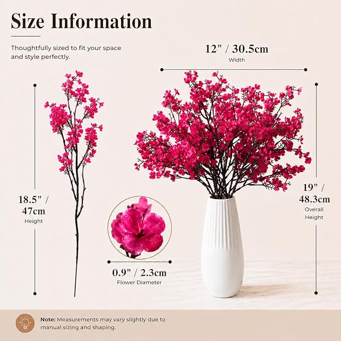Mandy's Hot Pink Artificial Baby’s Breath Flowers 6 Bundles Silk Gypsophila, 18.5 Inch European Style Modern Home Decor Centerpiece, Neutral Wedding Flower Arrangements