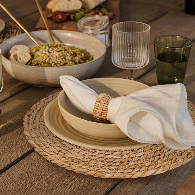 Round Woven Placemats Set of 8, 12 Inch Boho Farmhouse Rattan Placemats Rustic Braided Wicker Table Place Mats Chargers for Dinner Plates