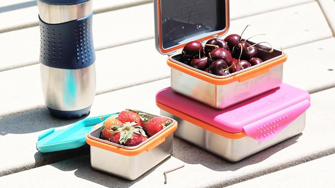 New Wave Enviro Safe Snacker, Stainless Steel Food Container, BPA Free, Stackable and Cabinet Friendly, Teal, Large Size, 23oz. Capacity