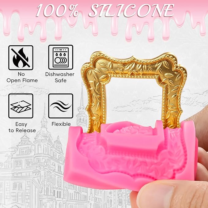 6 Pcs Picture Frame Silicone Molds, Mini Vintage Photo Frame Fondant Molds Letter Molds and Number Molds Kit for Cupcake Topper Chocolate Candy Resin Making Edible Letters Numbers for Cakes Decorating