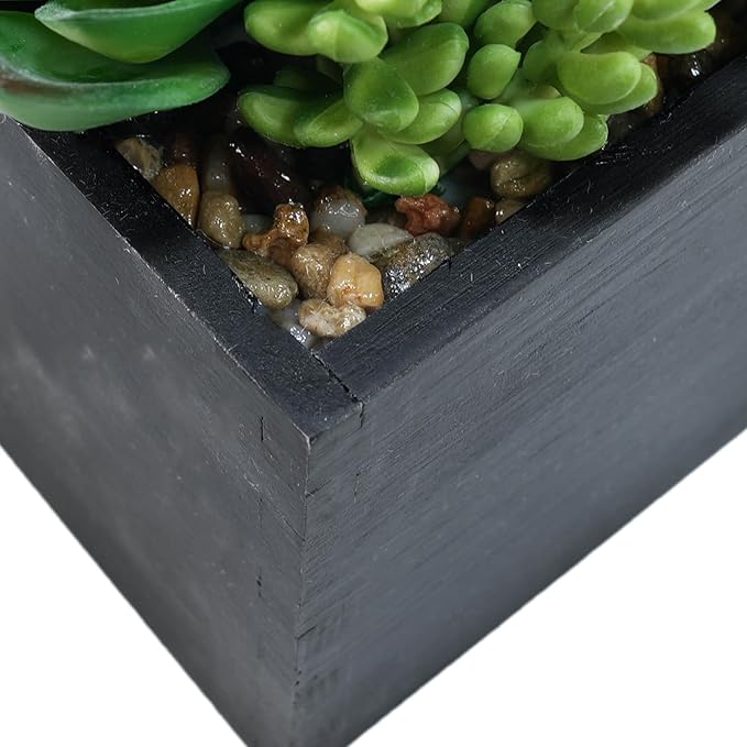 Winlyn 14" Artificial Succulent Plants Arrangement Assorted Faux Succulents in Rustic Black Rectangular Wooden Planter Box Faux Potted Plant Decor for Farmhouse Home Windowsill Shelf Table Centerpiece