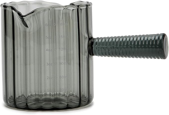 Glass Espresso Cup 6 OZ, Double Shots Measuring Cup with Glass Handle for Dishwasher Safe, Double V-Shaped Spout Milk Frothing Pitcher, Espresso Accessories for Machine, Demitasse Cups (Gray)