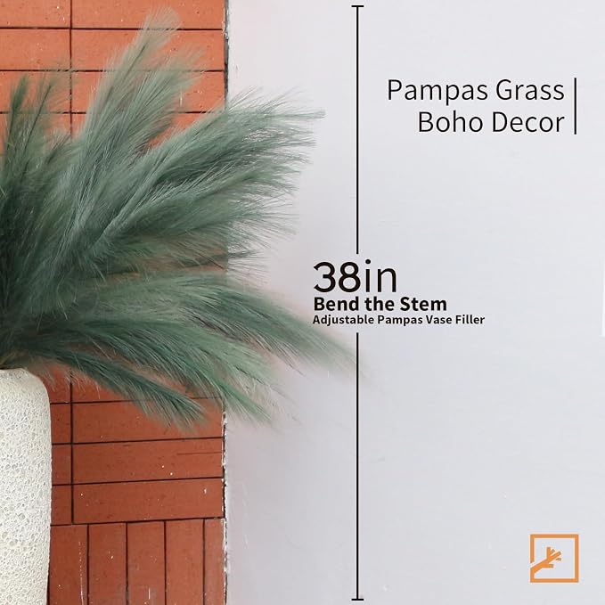 ZIFTY 7-Pcs 38"/3.1FT Faux Pampas Grass Large Tall Fluffy Artificial Fake Flower Boho Decor Bulrush Reed Grass for Vase Filler Farmhouse Home Wedding Decor (Green)