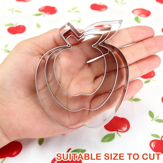 3 Piece Apple Cookie Cutter Set - 3.5", 2.7", 2" Fruit Cookie Cutters Shapes, Stainless Steel Biscake Cutter for Fall Thanksgiving