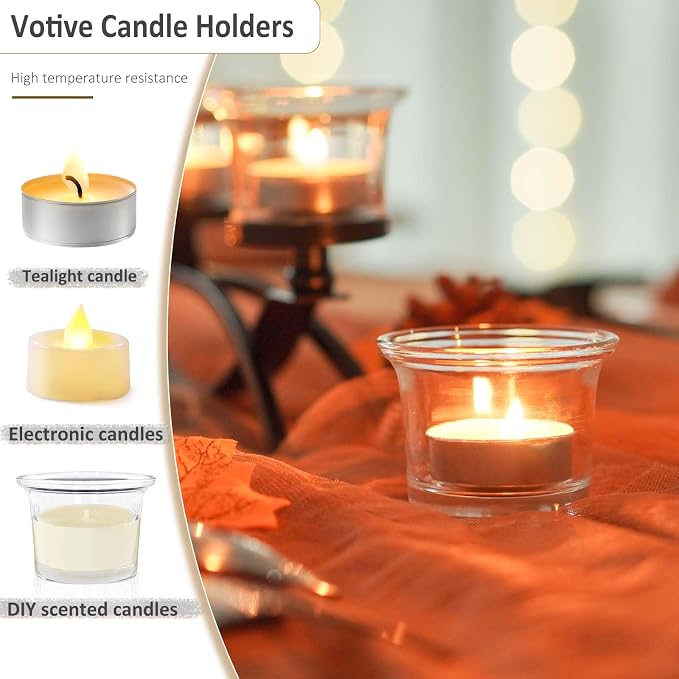 3-Arm Metal Tea Light Candle Holder Set with 5 Glass Cups, Votive Candle Holders Centerpiece Candelabra for Wedding Table Decor, Home Gatherings and Holidays (Black, 5 Cups)
