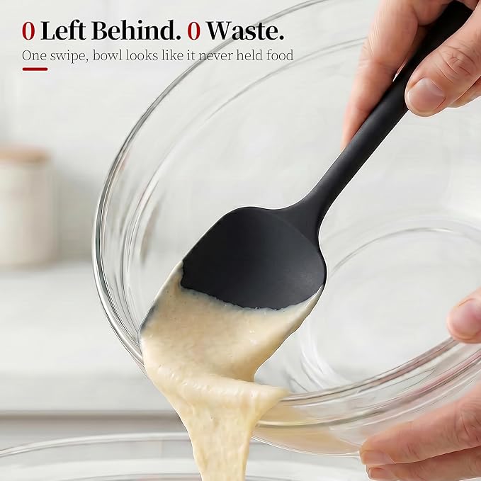600ºF Heat Resistant Spatula, 11.34 inch High Heat Food Safe Semless Kitchen Silicone Spoon Spoonula Scraper for Cooking Baking Mixing Scraping Stirring Nonstick Cookware Pan Bowl (Black)