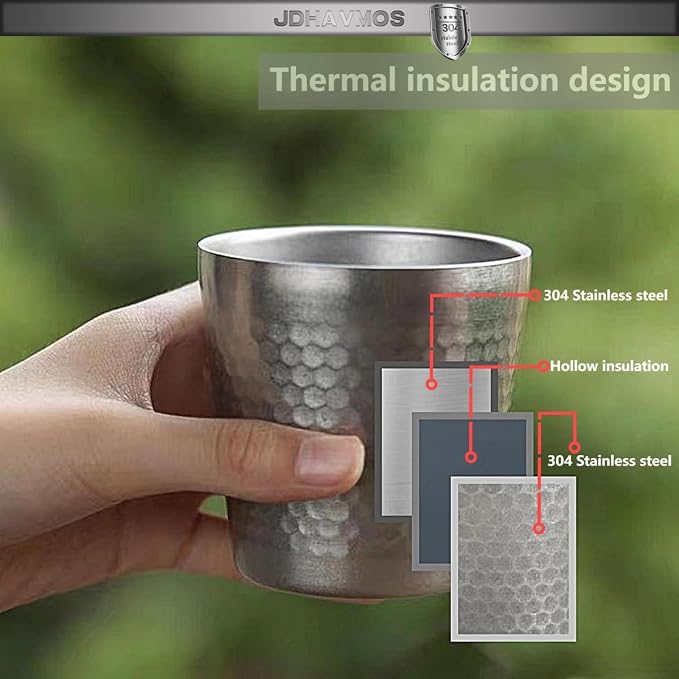 Stainless Steel Espresso Cup-4pcs Set,Double Wall Insulated Metal Demitasse Cups, 6 oz (175ml),Mini Coffee Cup for Beverages, Diamond Pattern Anti-Slip and Scalding.
